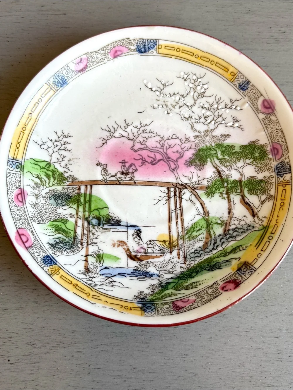 VTG 6 Hand-Painted Japanese Porcelain Saucers Plates Landscape Cherry Blossom